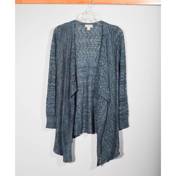 One World Navy Blue Heather Open Front Drapey Long Cardigan Sweater Sz XS - Picture 1 of 3
